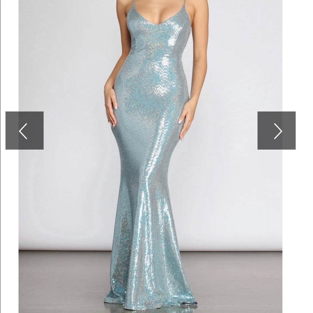 Only worn once blue sequin mermaid dress size med